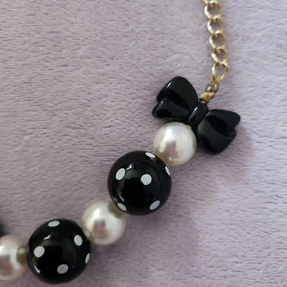 Girls Gymboree Black and White Polka Dot Bow Necklace - Picture 2 of 4